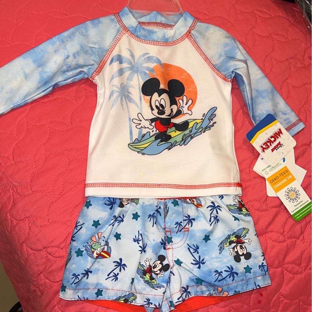 Mickey Mouse baby boy swim rash guard set